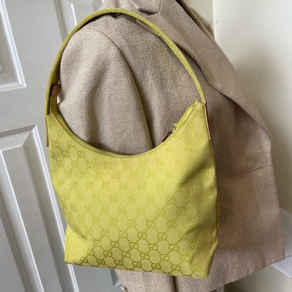 Gucci Lime Green Canvas Shoulder Bag EUC